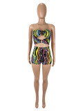 EVE Colorful Graffiti Print Hollow Out Skinny Short Set SHD-9750