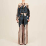 EVE Fashion Satin Printed Loose Top Long Pants Two Piece Set SHD-9713