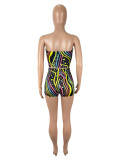EVE Colorful Graffiti Print Hollow Out Skinny Short Set SHD-9750