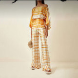 EVE Fashion Satin Printed Loose Top Long Pants Two Piece Set SHD-9713