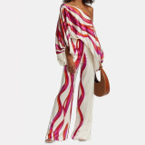 EVE Fashion Satin Printed Loose Top Long Pants Two Piece Set SHD-9713