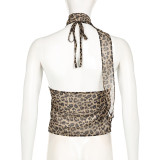 EVE Chiffon Leopard Print V-Neck Ruffle Tank Top GPKJ-12489