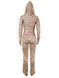 EVE Leopard Print Zipper Hooded Two Piece Pants Set SHD-9718
