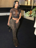EVE Short Sleeve Leopard Print Pants Suit SHD-9740