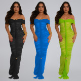 EVE Mesh Pleated Off Shoulder Maxi Dress BY-7406