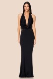 EVE Halterneck Solid Color Backless Maxi Dress GAXB-D104DS