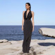 EVE Halterneck Solid Color Backless Maxi Dress GAXB-D104DS