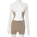 EVE Color Block Long Sleeve Zipper Shorts Suit GDSF-D25ST249