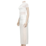 EVE Solid Color Short Sleeve Slim Maxi Dress GAXB-D114DS