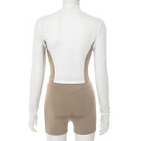 EVE Color Block Long Sleeve Zipper Shorts Suit GDSF-D25ST249