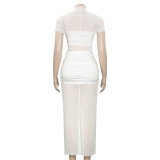 EVE Solid Color Short Sleeve Slim Maxi Dress GAXB-D114DS