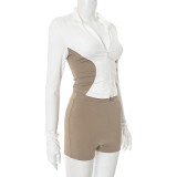 EVE Color Block Long Sleeve Zipper Shorts Suit GDSF-D25ST249