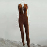 EVE Tie Up Sexy Deep V Neck Jumpsuit JHYB-9018