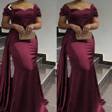 EVE Irregular Solid Color Short Sleeve Maxi Dress GMYU-8123