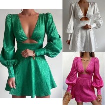 EVE Long Sleeve V Neck Mini Dress GMYU-5441