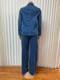 EVE Fashion Denim Long Sleeve Tie Up Pants Suit GMYU-6561