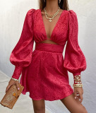 EVE Long Sleeve V Neck Mini Dress GMYU-5441