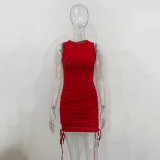 EVE Solid Color Drawstring Sleeveless Mini Dress JHYB-9070