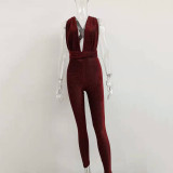 EVE Tie Up Sexy Deep V Neck Jumpsuit JHYB-9018