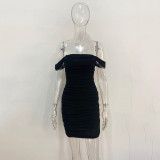 EVE Wrap Chest Mesh Pleated Mini Dress JHYB-9065