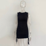 EVE Solid Color Drawstring Sleeveless Mini Dress JHYB-9070