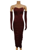 EVE Solid Color Long Sleeve One Shoulder Maxi Dress GMYU-8994