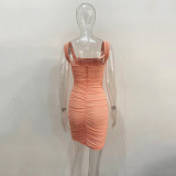 EVE Wrap Chest Mesh Pleated Mini Dress JHYB-9065