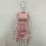 EVE Solid Color Drawstring Sleeveless Mini Dress JHYB-9070