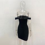 EVE Wrap Chest Mesh Pleated Mini Dress JHYB-9065