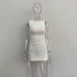 EVE Solid Color Drawstring Sleeveless Mini Dress JHYB-9070