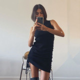 EVE Solid Color Drawstring Sleeveless Mini Dress JHYB-9070