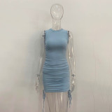 EVE Solid Color Drawstring Sleeveless Mini Dress JHYB-9070