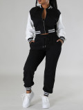 EVE Contrast Color Zipper Coat Two Piece Pants Set FENF-6024