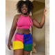 EVE Sweater Halterneck Tops Color Block Short Suit QXTF-9181