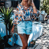 EVE Plus Size Bat Sleeve Loose Print Shirt GQIF-0429