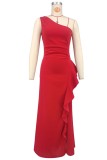 EVE Single Shoulder Solid Color Ruffles Maxi Dress XHXF-463