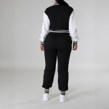 EVE Contrast Color Zipper Coat Two Piece Pants Set FENF-6024