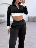 EVE Zipper Long Sleeve Tops And Pants Sport Suit FENF-6038
