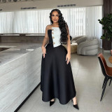 EVE Color Block Wrap Chest Tops Two Piece Skirt Set ZSD-0755