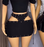 EVE Tie Up Hollow Out Mini Skirt GFCF-1377