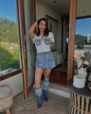 EVE Short Sleeve Zipper Denim Patchwork MIni Dress ORY-5272