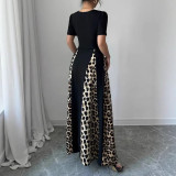 EVE Plus Size U Neck Leopard Patchwork Maxi Dress GQIF-0433