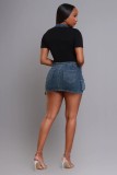 EVE Short Sleeve Zipper Denim Patchwork MIni Dress ORY-5272