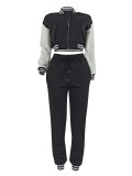 EVE Contrast Color Zipper Coat Two Piece Pants Set FENF-6024
