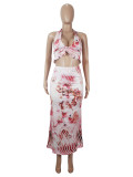 EVE Sexy Print Halterneck Two Piece Skirts Set SHD-9708