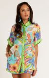 EVE Short Sleeve Print Shirt Two Piece Shorts Set SHD-9741