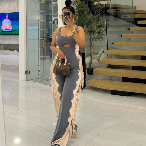 EVE Contrast Color Tassel Sleeveless Jumpsuit SHD-9769