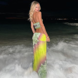 EVE Halterneck Print Vest Split Long Skirts Suit SHD-9770