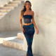 EVE Wrap Chest Print Tops Long Skirts Suit SHD-9742