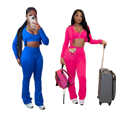 EVE Solid Color Long Sleeve Coat+Vest+Pants 3 Piece Set SHD-9714